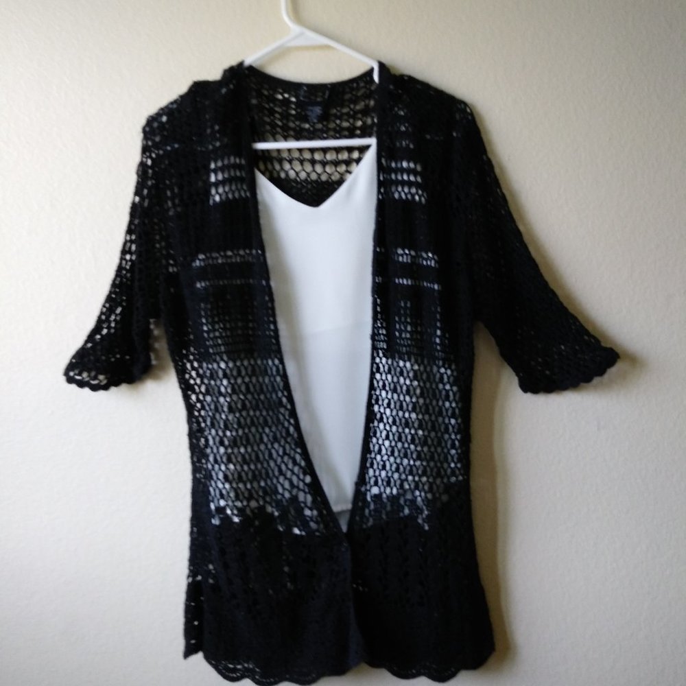 Women's Lindor's lace crocheted jacket, large, black, 100% cotton